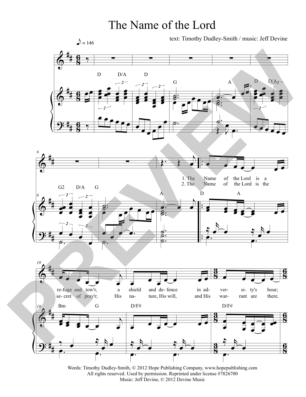 The Name of the Lord sheet music preview, page 1 — Jeff Devine