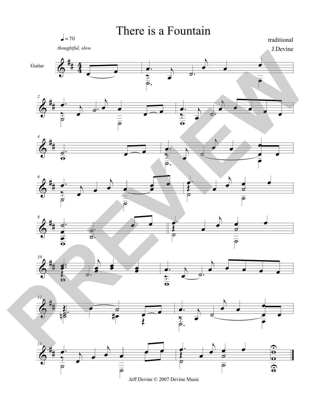 There is a Fountain sheet music preview, page 1 — Jeff Devine