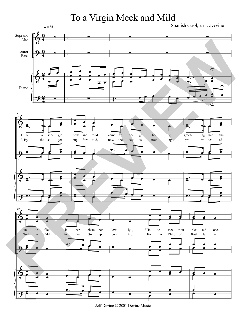 To a Virgin Meek and Mild sheet music preview, page 1 — Jeff Devine