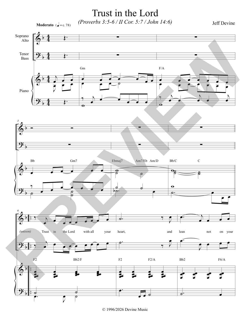 Trust in the Lord sheet music preview, page 1 — Jeff Devine