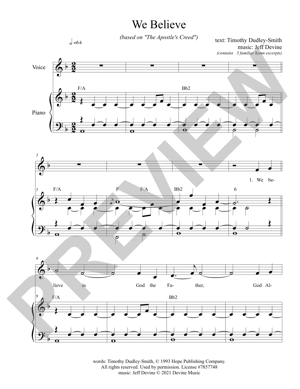 We Believe sheet music preview, page 1 — Jeff Devine