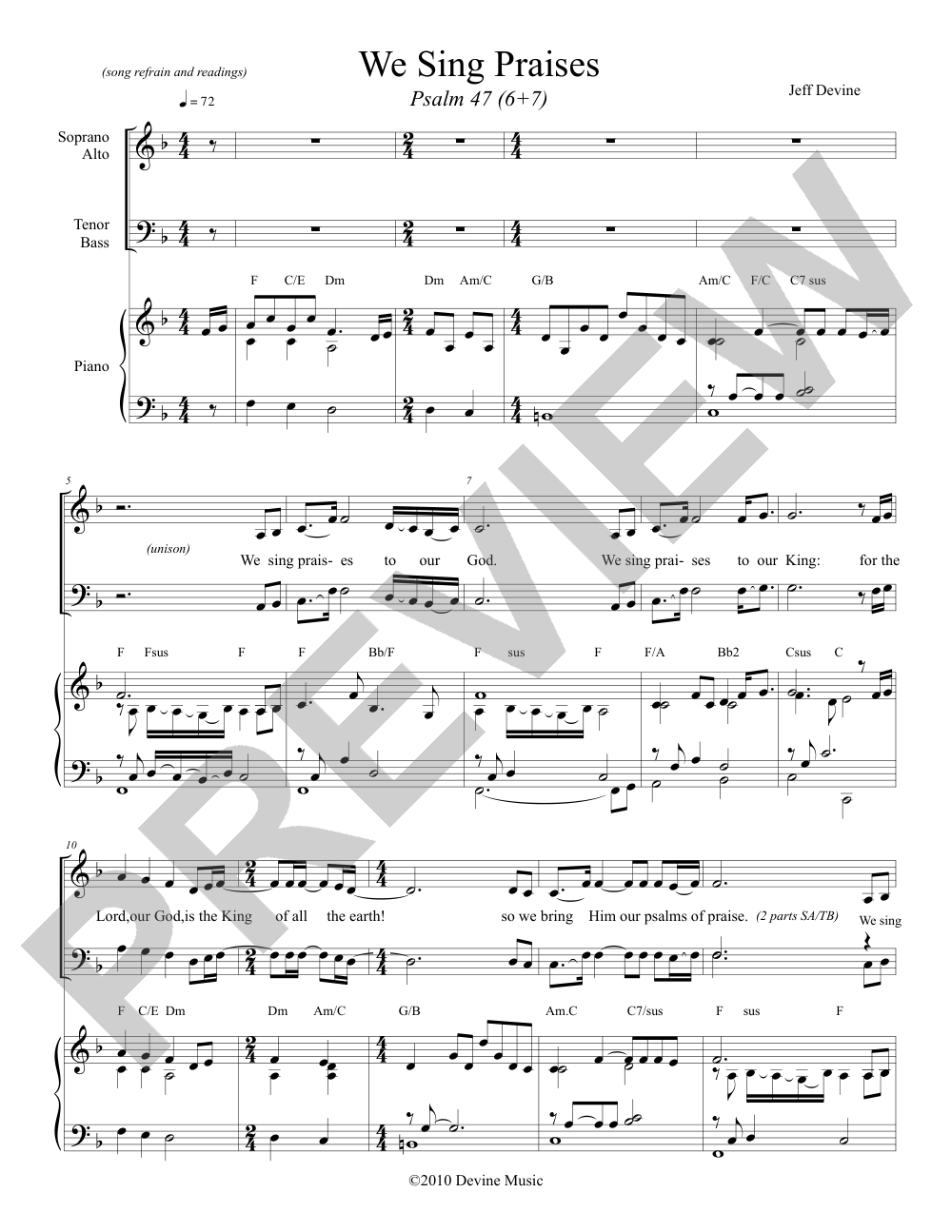 We Sing Praises sheet music preview, page 1 — Jeff Devine