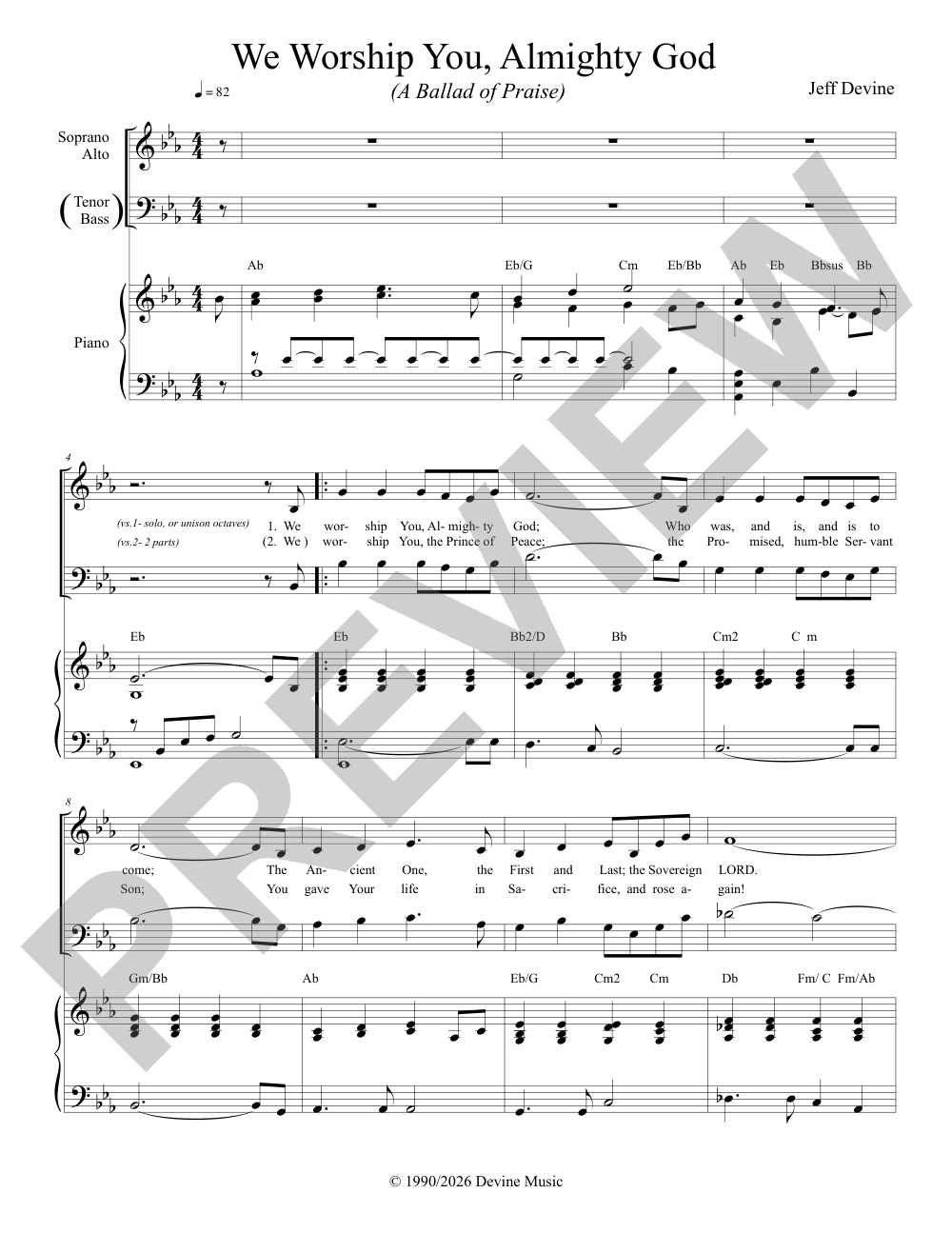We Worship You, Almighty God sheet music preview, page 1 — Jeff Devine