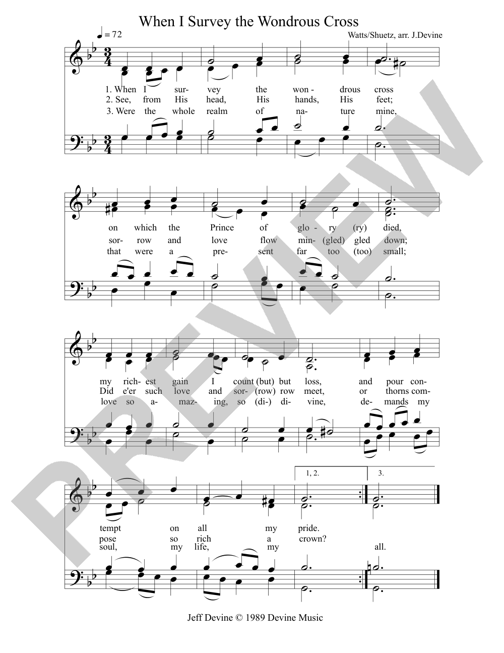 When I Survey the Wondrous Cross sheet music preview, page 1 — Jeff Devine