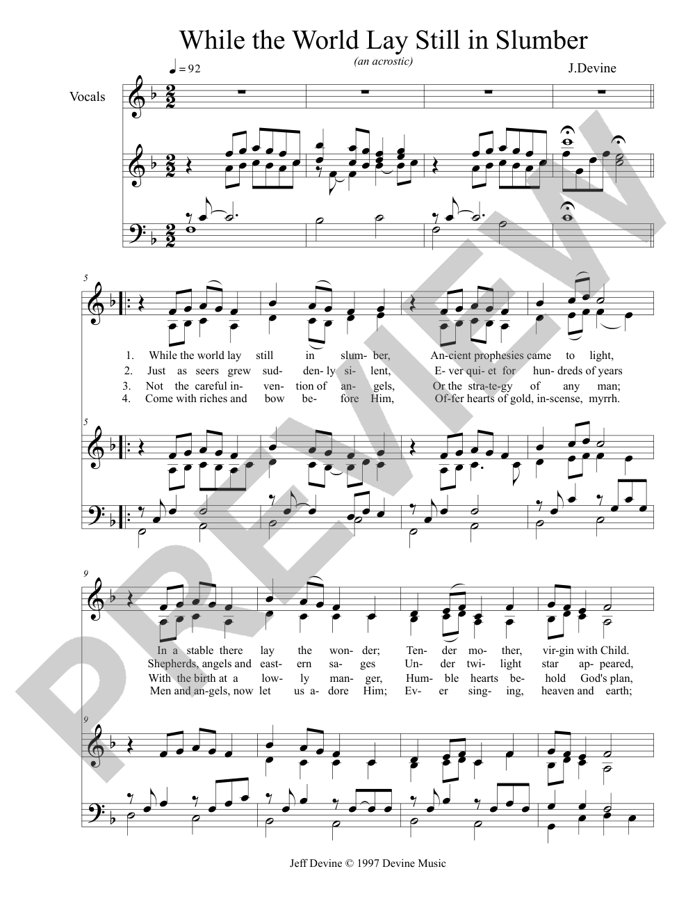 While the World Lay Still in Slumber sheet music preview, page 1 — Jeff Devine