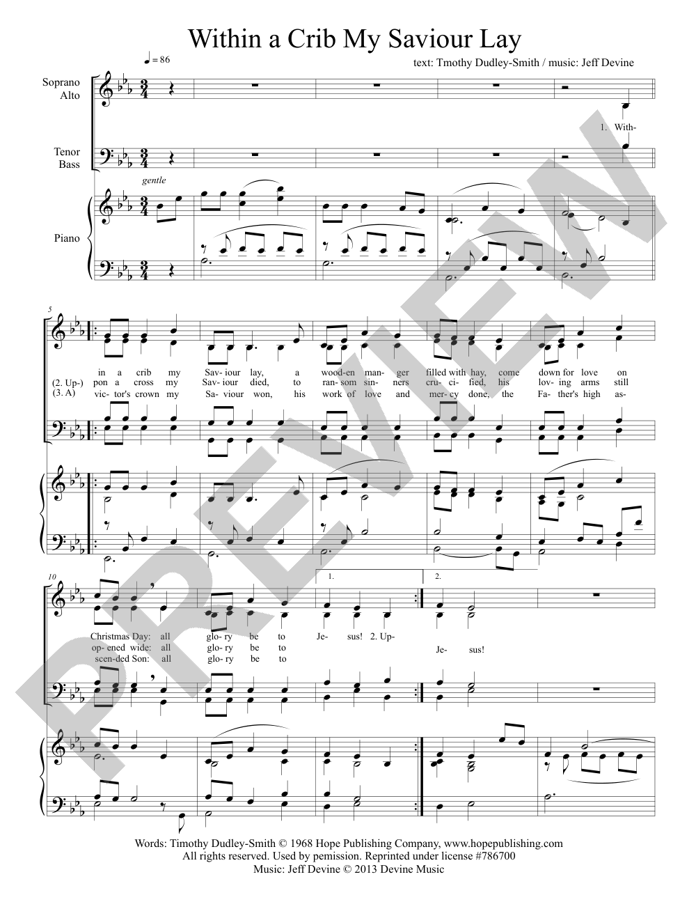 Within a Crib My Saviour Lay sheet music preview, page 1 — Jeff Devine