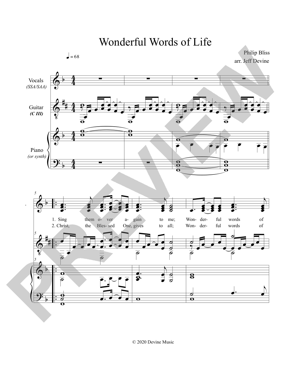 Wonderful Words of Life sheet music preview, page 1 — Jeff Devine